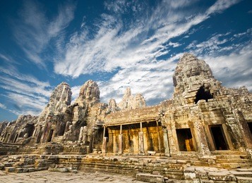 faces of ancient bayon temple at angkor wat, siem reap, cambodia 
