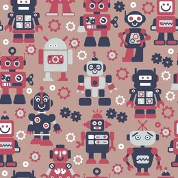 robots color seamless pattern. texture with funny toy for baby.