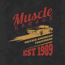 vintage american muscle car for printing with grunge texture. vector old school car race poster. t-shirt design. retro muscle car poster.