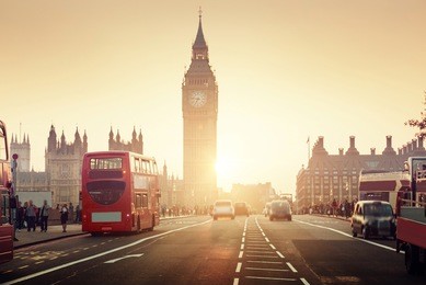 westminster bridge at sunset, london, uk