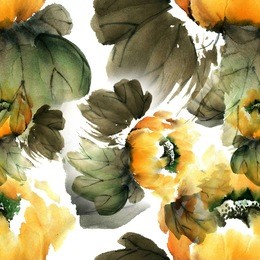 water lilies. watercolor and ink illustration in style sumi-e, u-sin. oriental traditional painting. seamless pattern.