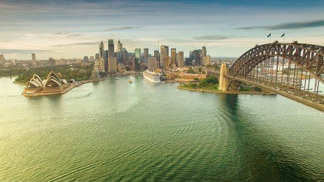 sydney harbour view from helicopter.