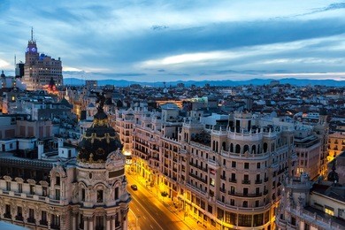 panoramical aerial view of madrid in a beautiful summer night, spain