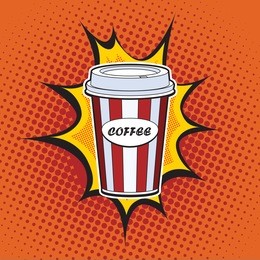 coffee paper cup straw fast food pop art retro style. restaurants and entertainment. sweet refreshing in the heat of the drink. childhood and joy. advertising poster retro background