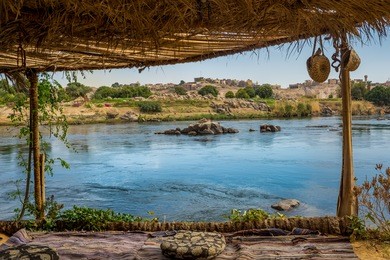 the nile river in nubia/a hut in the middle of the nile/aswan egypt