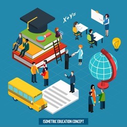 education concept in isometric characters design 