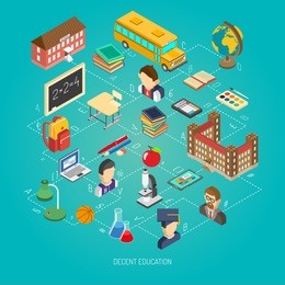 school isometric concept poster