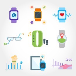 wearable device flat design icon set