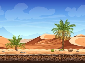 vector illustration - seamless background - palm trees in desert - for game design