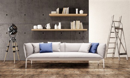 contemporary living room loft interior