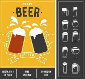 beer festival, event poster and icon set