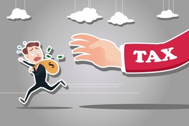 a vector illustration of businessman running away from tax for tax concept