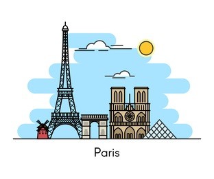 paris city skyline background. capital of france. line flat trendy illustration.