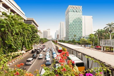 jakarta city center aerial view in indonesia