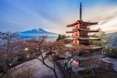 the chureito pagoda, built in 1963 as a peace memorial, is part of the arakura sengen shrine in fujiyoshida, a 10-minute train ride from kawaguchiko station.