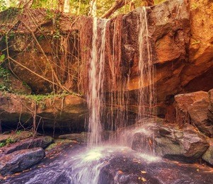 waterfall in the rain forest, phnom kulen national park in cambodia kampuchea.