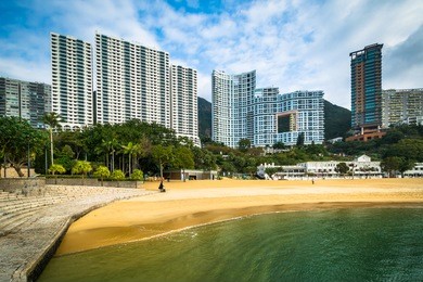 skyscrapers and beach at repulse bay, in hong kong, hong kong.