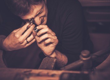portrait of a jeweler during the evaluation of jewels.