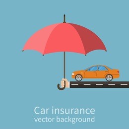 hand insurer with an umbrella that protects the car. safety concept car. insurance. flat style, vector illustration.