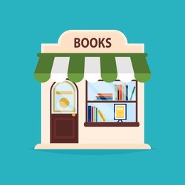 books shop facade. vector illustration of books shop building. ideal for books shop business web publications and graphic design. flat style vector illustration.