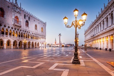 piazza san marco at sunrise in venice, italy