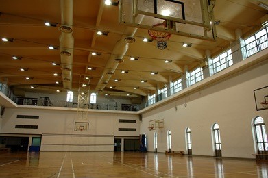 a perspective view of basketball court