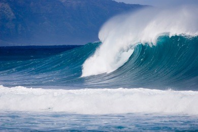 waves crashing on sunset beach, hawaii