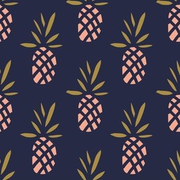 pineapples on the dark background. vector seamless pattern with tropical fruit.