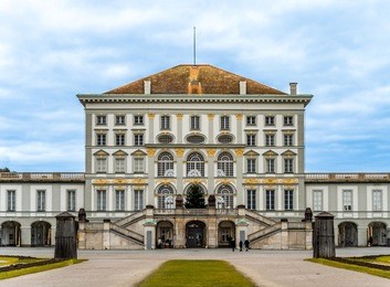 winter view of nymphenburg palace in munich.