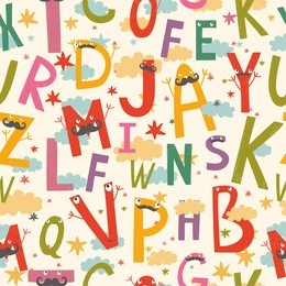 vector seamless pattern with cute, funny letters. 