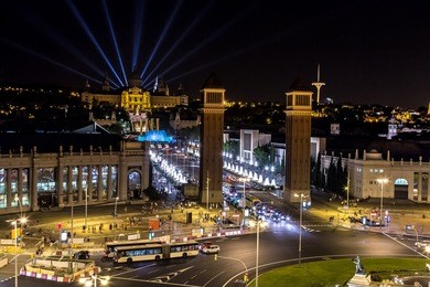 view of the center barcelona. spain in a summer night