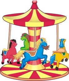 vintage carousel with colorful horses on a white background. vector illustration