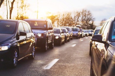 traffic jam on the highway, cars stopped on the road