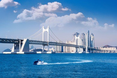 gwangan bridge and haeundae in busan,korea