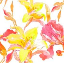 seamless pattern watercolor hand drawn illustration lilacs and iris 