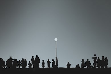 silhouette of people relaxing at a park