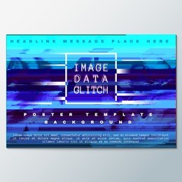 vector blue colored abstract digital glitch art design horizontal flyer poster banner template isolated background 