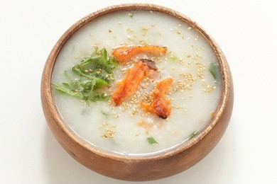 rice porridge with grilled salmon
