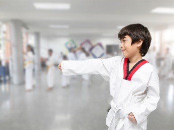 little boy in taekwondo class