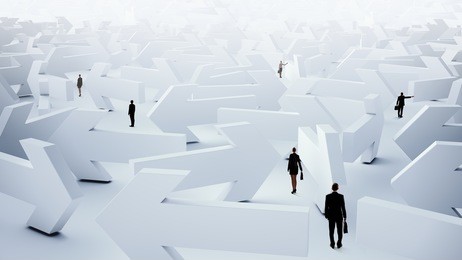 businesspeople lost in maze