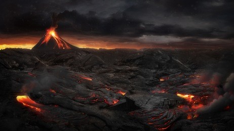 lava landscape with volcano