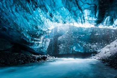 ice cave in iceland deep tunnel