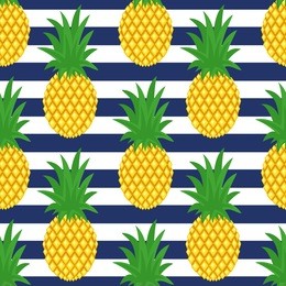 pineapple on striped background. cute vector pineapple pattern. summer fruit illustration.  fashion print.