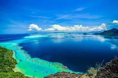 ring of corals seen from the peak of bohey dulang island, sabah, malaysia.