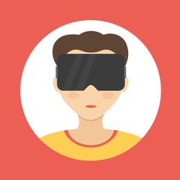 boy in virtual reality glasses. flat design icon. vr technology.