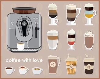 coffee machine and equipment. coffee icon set. vector illustration