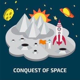 conquest of space of the moon.isometric elements.