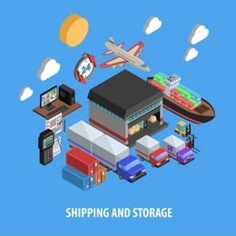 shipping and storage isometric concept