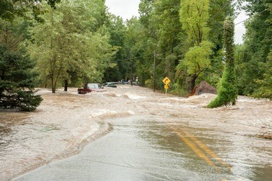 the flood water of a hurricane flooding the countryside.