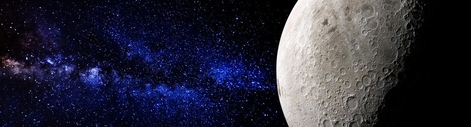 the moon with glowing stars on the background. elements of this image furnished by nasa.